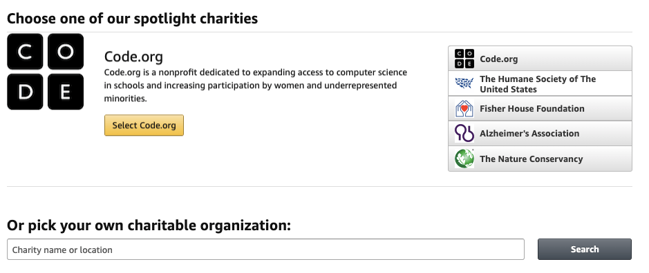 Use the “pick your own charitable organization” option to search for James John PTA